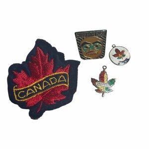 2 Vintage Sterling and Enamel Canadian Maple Leaf Charms, Jasper and Quebec